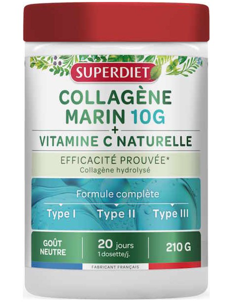 Collagène Marin 10g - Vitamine C poudre 210g SuperDiet naticol cartidyss Abcbeauté articulations