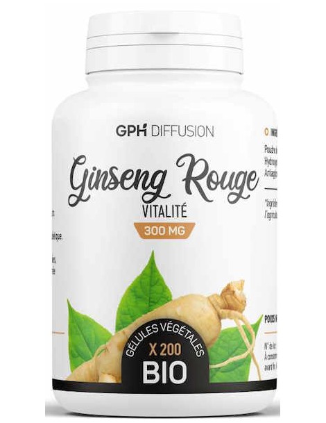 Ginseng Rouge Racine bio 300mg 200 gélules GPH Diffusion bio atlantic tonus vitalité abcbeauté herboristerie