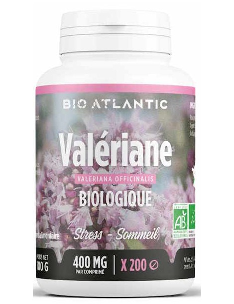 Valériane bio 400mg 200 comprimés Bio Atlantic Gph diffusion stress nervosité sommeil Abcbeauté