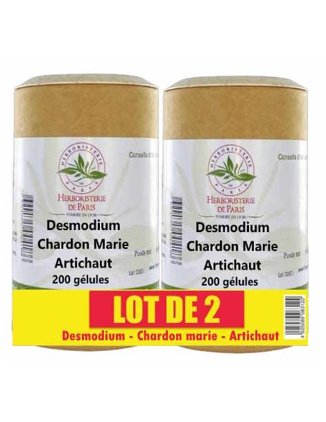 Lot de 2 Desmodium Chardon marie Curcuma Artichaut 2x200 gélules Herboristerie de Paris santé du foie Abcbeauté