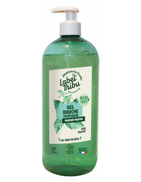 Gel douche fraîcheur 1L Label Tribu menthe poivrée rafraichissante et tonifiante Abcbeauté