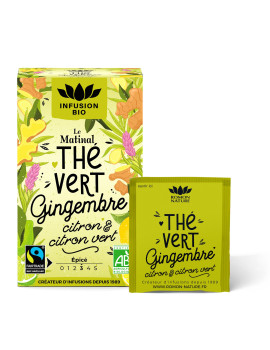 Thé vert le matinal Gingembre bio Citron bio Citron vert bio 16 sachets Romon Nature