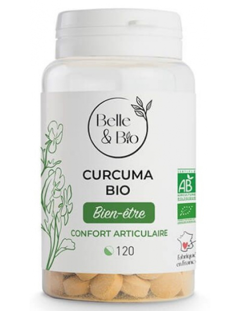 Curcuma piperine Bio 120 comprimés Belle et Bio - complément alimentaire bio santé des articulations