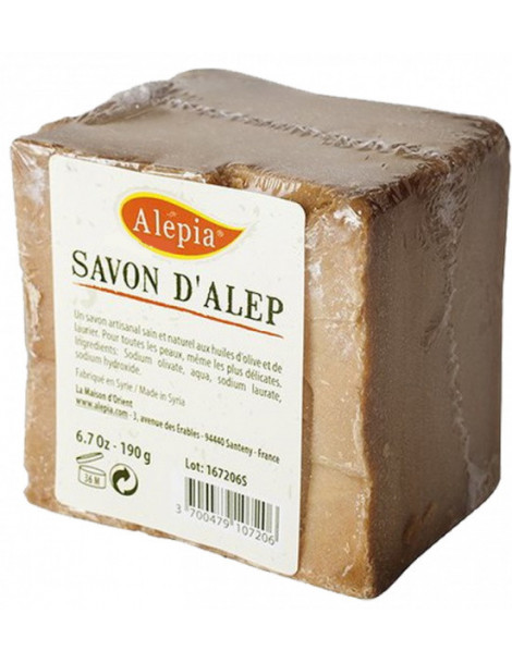 Savon d'Alep filmé peaux délicates 190 gr Alepia façonné à la main Abcbeauté