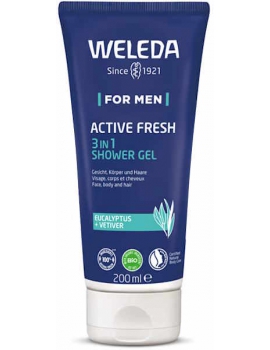 gel douche 3 en 1 Active Fresh 200ml pour homme énergisant Weleda base lavante végétale Abcbeauté