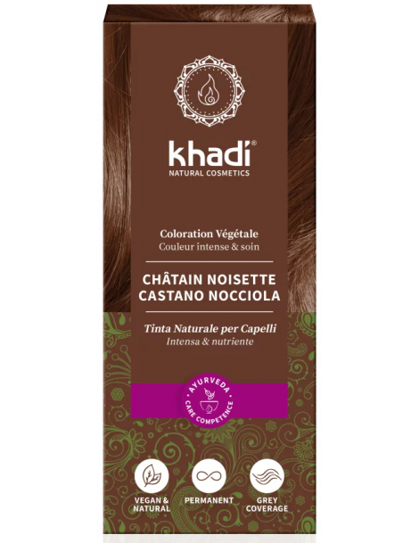 Coloration végétale Noisette Naturel Châtain foncé 100 gr Khadi cheveux chatain moyen Abcbeauté