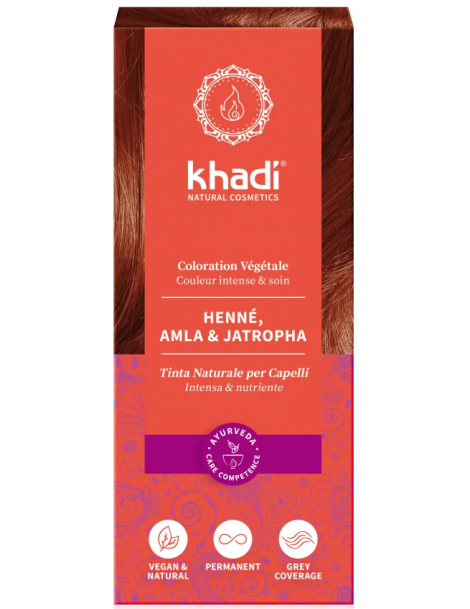 Coloration végétale Henné Amla et Jatropha 100g Khadi reflets cuivrés Abcbeauté