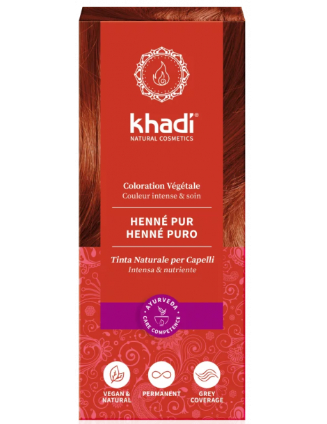 Coloration végétale Henné Pur cuivré 100 gr Khadi Henné naturel reflets cuivrés et acajou Abcbeauté