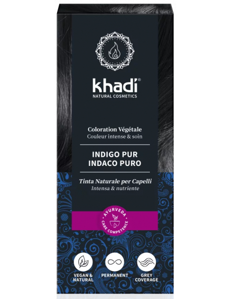Coloration végétale Indigo Pur Noir Froid 100 gr Khadi pour cheveux chatains Abcbeauté