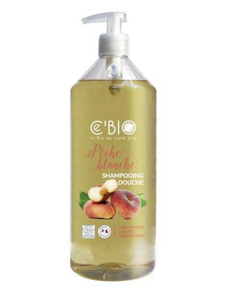 Shampooing douche Pêche blanche 1 Litre C'Bio shampoing bio Abcbeauté