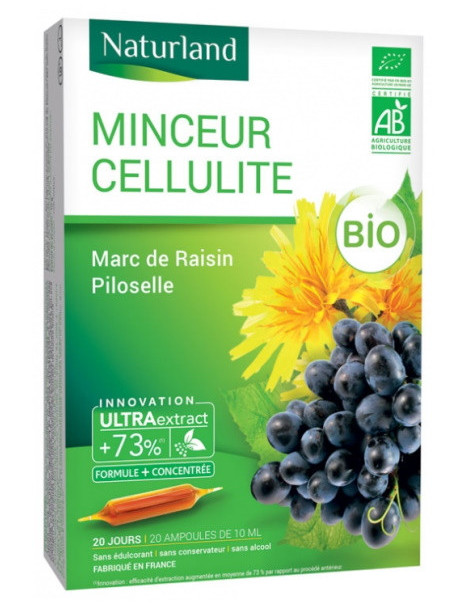 MINCEUR CELLULITE Bio Marc de raisin Piloselle 20 ampoules de 10ml Naturland silhouette Abcbeauté