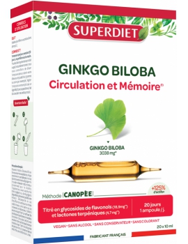Ginkgo Biloba bio - 20 ampoules de 10ml Super Diet Abcbeauté