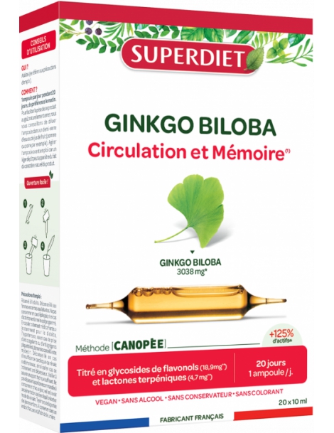 Ginkgo Biloba bio - 20 ampoules de 10ml Super Diet Abcbeauté