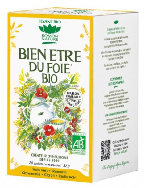 Tisane Bien-être du Foie bio 20 sachets Romon Nature foie ballonnement Abcbeauté tisane foie vesicule