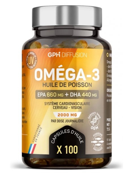 Omega 3 100 capsules de 505mg GPH Diffusion epa dha acides gras essentiels Abcbeauté