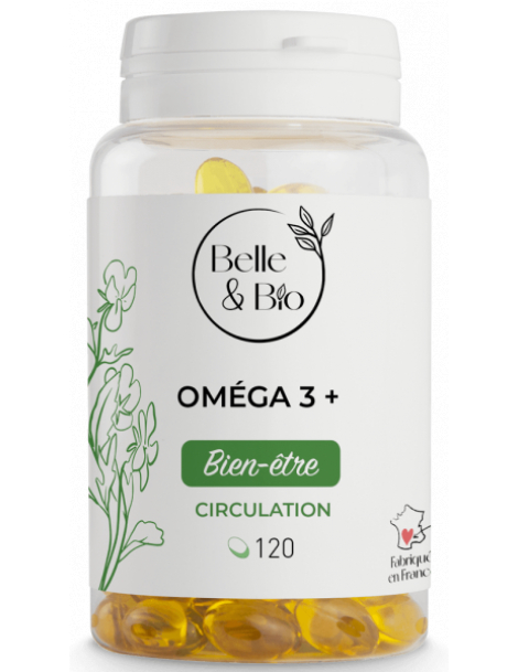 Oméga 3 à 65% 120 capsules Belle et bio coeur circulation artères EPA DHA Abcbeauté