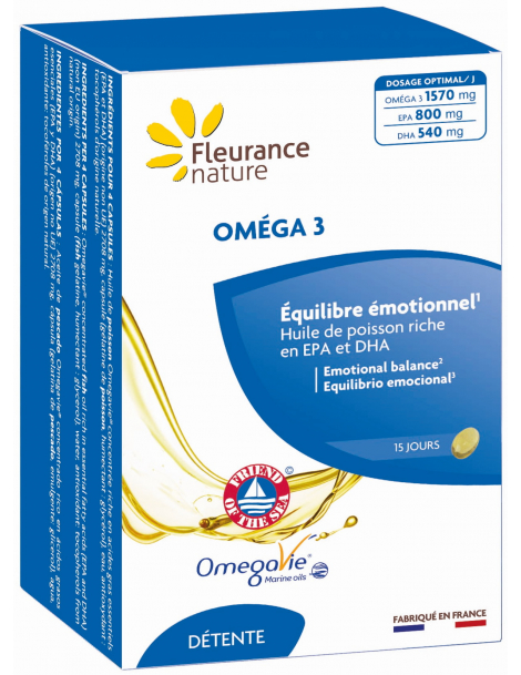 Oméga 3 - 60 capsules Fleurance Nature EPA DHA acides gras indispensables Abcbeauté