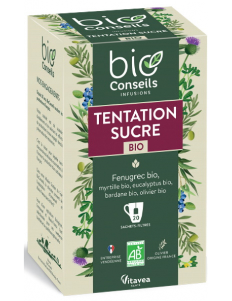 Infusion Tentation Sucre bio 20 sachets Bio Conseils fenugrec glycémie régulée Abcbeauté