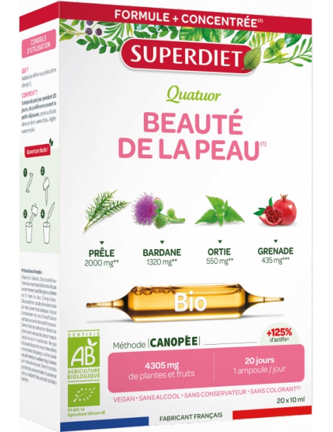 Quatuor Bardane Ortie Pissenlit Carotte bio 20 ampoules Super DietBeauté de la peau Abcbeauté