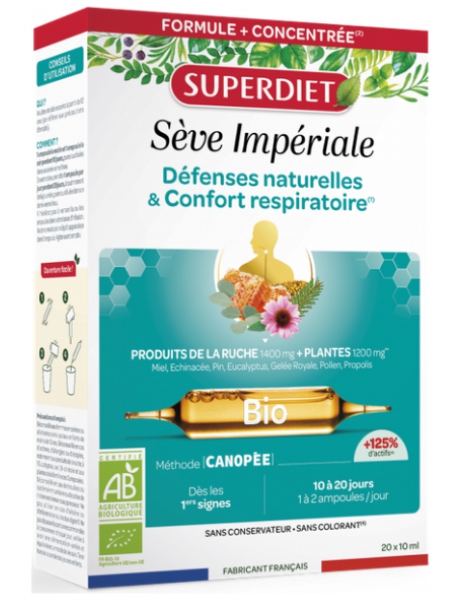 Pin Miel Pollen Immunité et Respiration Bio 20 ampoules Super Diet gelée royale propolis Abcbeauté