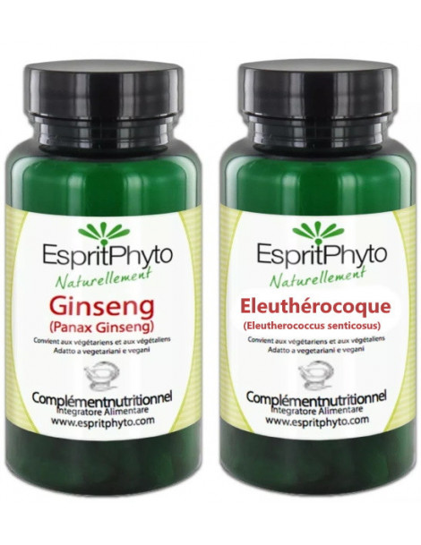 Duo Ginseng Eleuthérocoque 2x90 gélules Espritphyto stress nervosité fatigue Abcbeauté