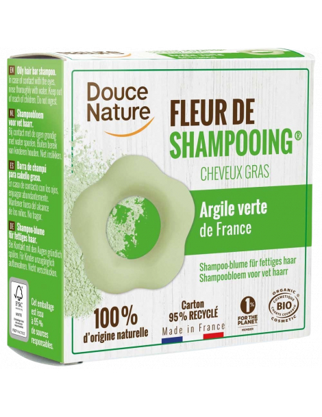 Fleur de Shampooing solide cheveux gras Ortie Karité Argile verte 85gr Douce Nature