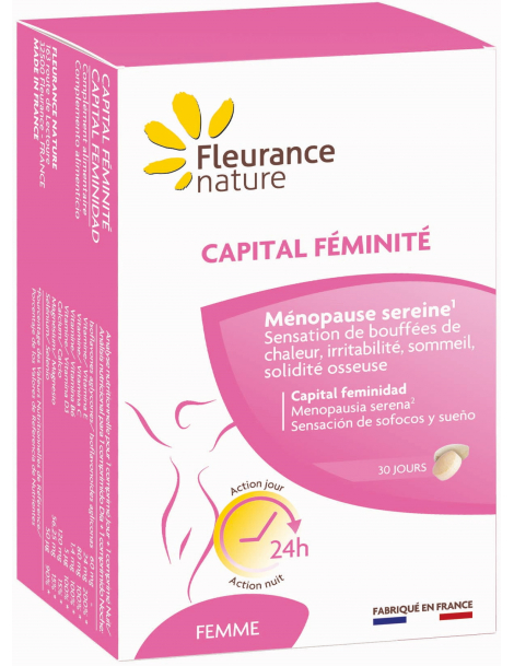 Capital féminité 60 comprimés Jour et Nuit  Fleurance Nature calcium magnésium soja vitamines Abcbeauté