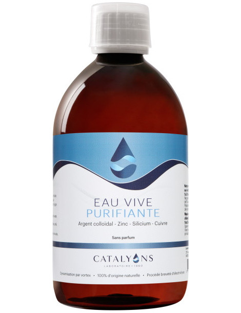 Eau vive Purifiante Recharge de 500 ml Catalyons argent zinc cuivre silicium Abcbeauté
