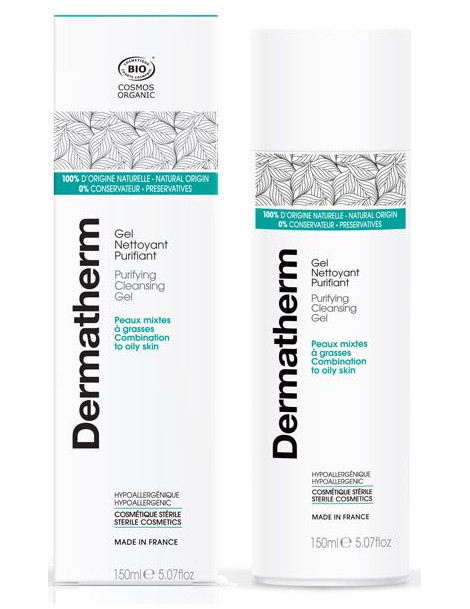 Gel nettoyant Purifiant peaux mixtes et grasses 150 ml Dermatherm eau florale de mélisse aloe vera Abcbeauté