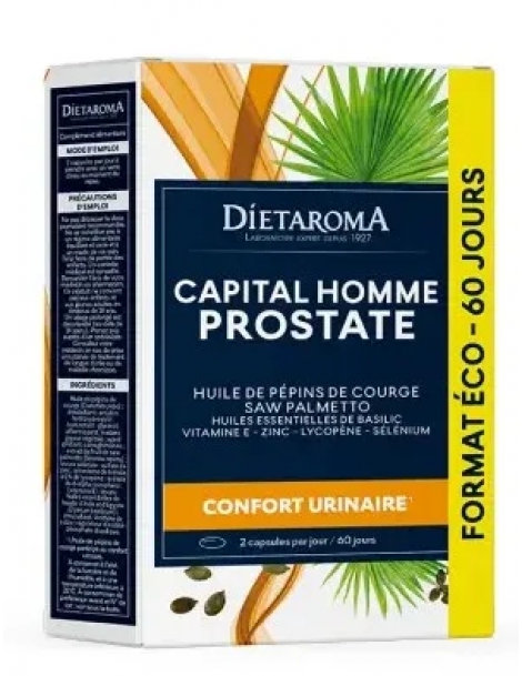 Capital Homme Prostate 120 capsules cure de 2 mois Dietaroma huile de pépins de courge Abcbeauté confort urinaire