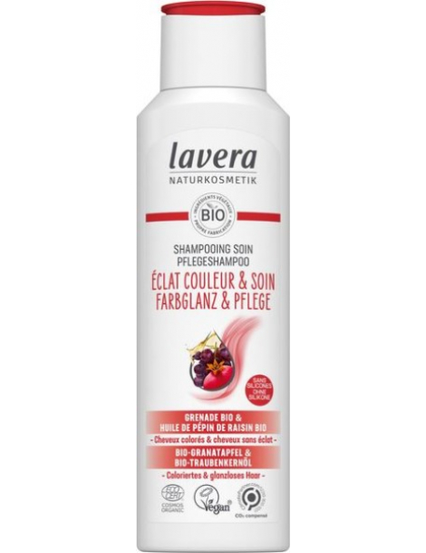 Shampooing éclat couleur et soin cheveux colorés 250 ml Lavera propreté soin et brillance Abcbeauté soin capillaire