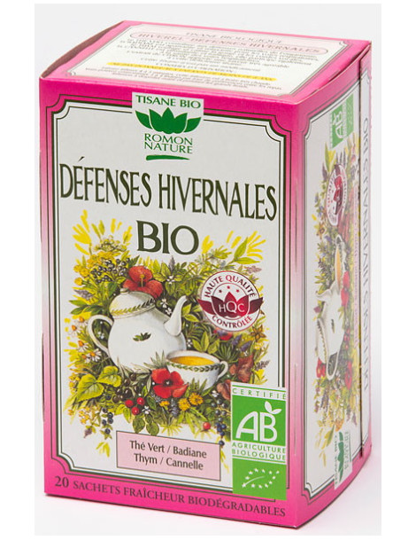 Tisane Défenses hivernales bio 20 sachets 32g Romon nature thym citron cannelle Abcbeauté infusions