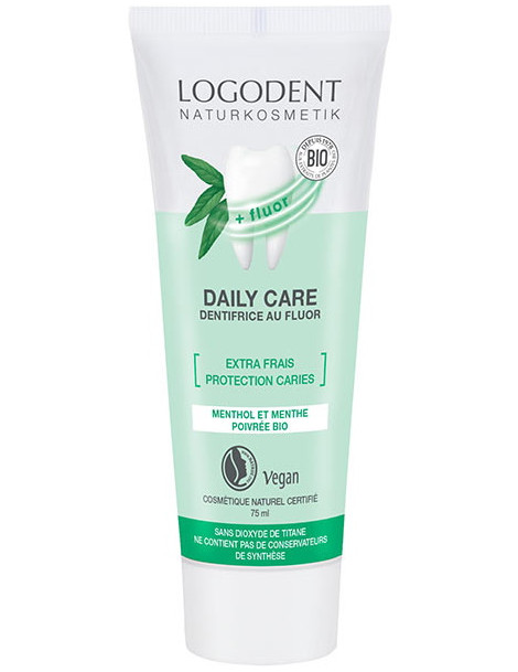 Daily Care dentifrice menthe extra frais au fluor 75ml Logona sauge silice hygiène bucco dentaire abcbeauté