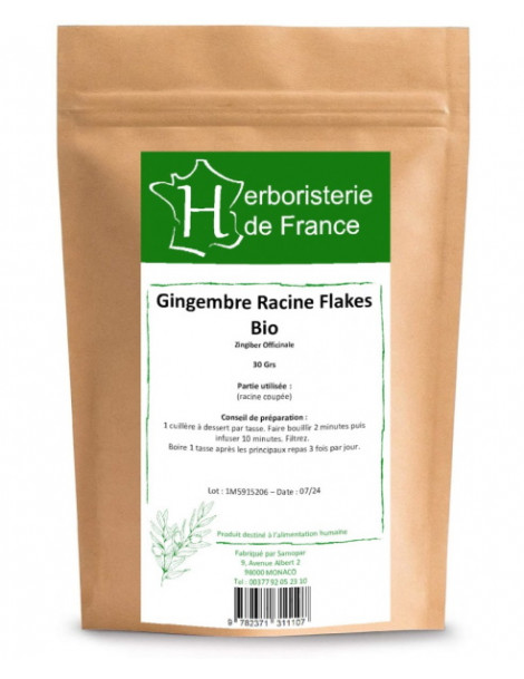 Tisane Gingembre racine BIO 30 gr Herboristerie de France tonique digestive Abcbeauté infusion