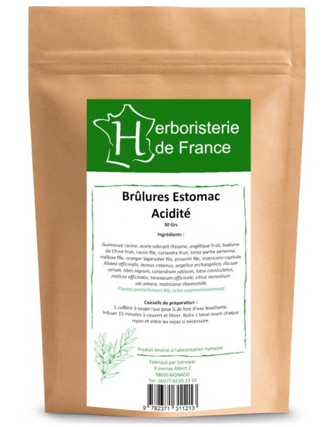 Tisane Brûlure d'estomac Acidité 30gr Herboristerie de France équilibre acido-basique Abcbeauté infusion