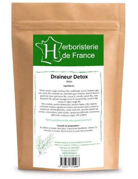 Tisane Draineur Detox 30gr Herboristerie de France drainage silhouette élimination Abcbeauté