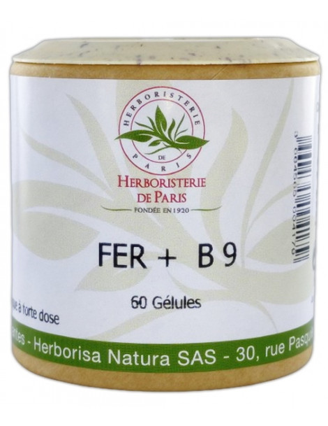 Fer plus B9 60 gélules Herboristerie de Paris vitamine b9 lactate de fer Abcbeauté