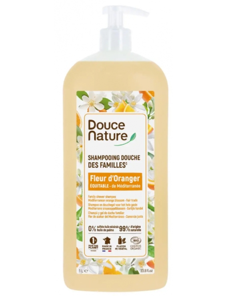 Shampoing douche des familles Fleur d'Oranger Méditerranée 1L Douce Nature orange douce brillance Abcbeauté