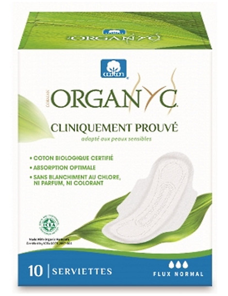 Serviettes ultra-fines Flux normal x10 Organyc serviette hygiénique Abcbeauté femme