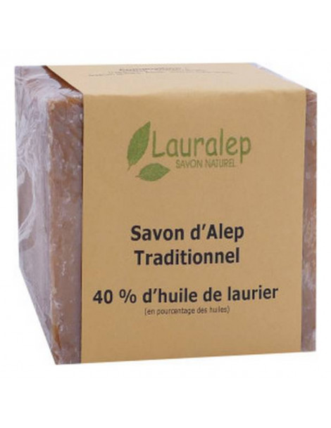 Savon d'Alep Traditionnel 40 pour Cent 200 gr Lauralep olive laurier 40% peaux irritées Abcbeauté hygiène
