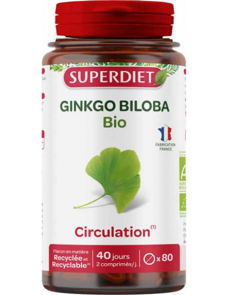 Ginkgo Biloba Bio 80 comprimés Super Diet mémoire concentration Abcbeauté