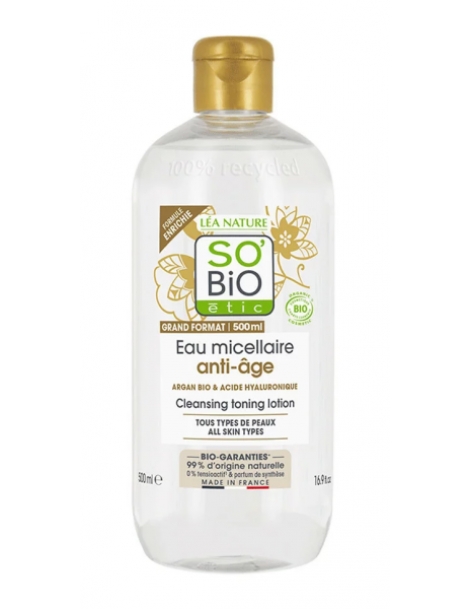 Eau Micellaire anti âge à l'Argan 500 ml So Bio Etic glycérine acide hyaluronique Abcbeauté visage