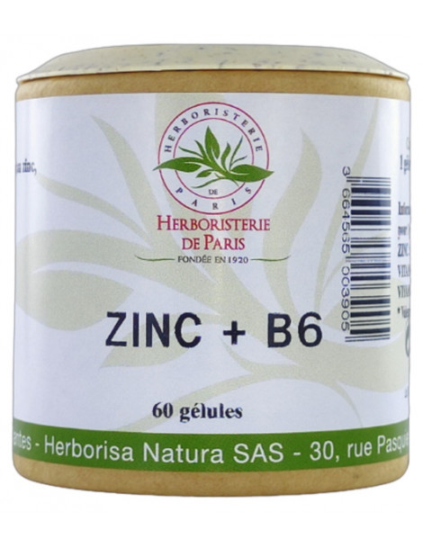 Zinc et Vitamine B6 60 gélules Herboristerie de Paris zinc immunité Abcbeauté défenses naturelles