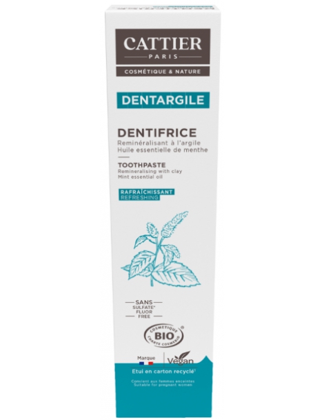 Dentifrice bio reminéralisant Argile Menthe 75 ml Cattier menthe fraiche hygiène bucco dentaire Abcbeauté