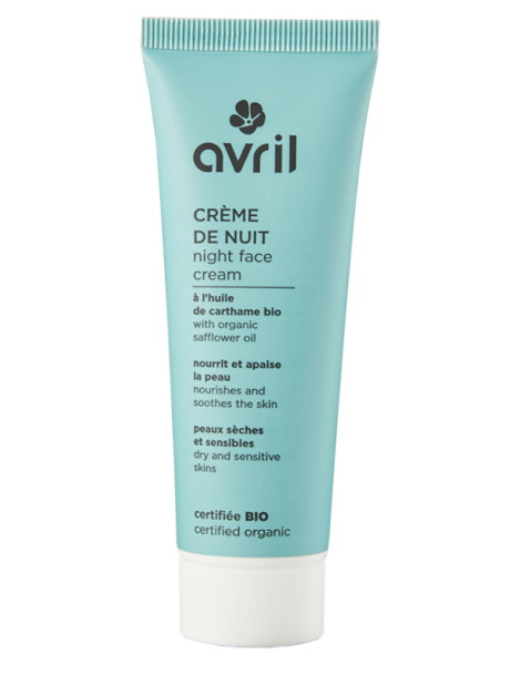Crème de nuit peau sèche et sensible à l'huile de carthame bio 50ml Avril aloe vera jojoba d ribose Abcbeauté