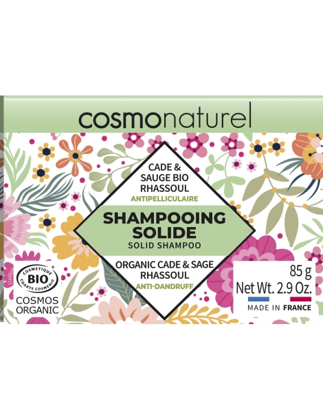 Shampoing solide Cheveux Antipelliculaire 85 gr Cosmo Naturel rhassoul cade Abcbeauté