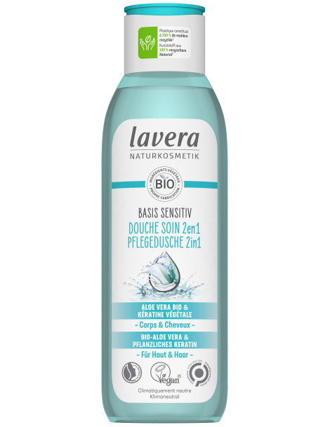 Gel douche soin 2en1 basis sensitiv 250 ml Lavera hygiène douceur peaux sensibles et irritées Abcbeauté