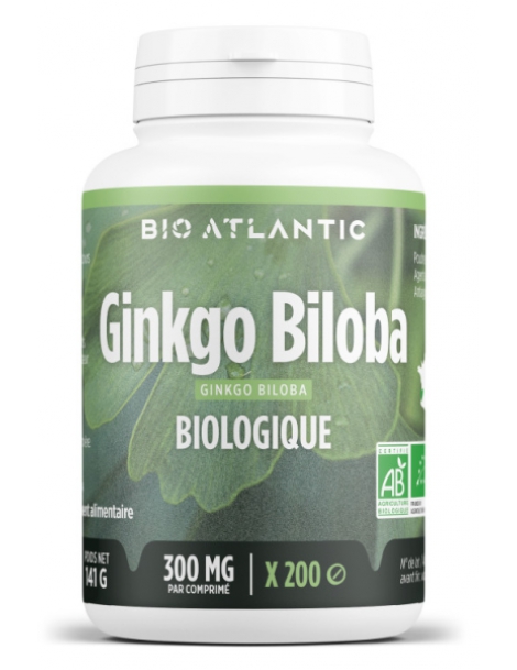Ginkgo Biloba bio 300mg 200 comprimés Bio Atlantic GPH Diffusion aide mémoire vigilance Abcbeauté