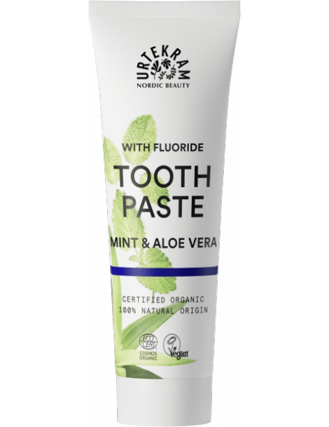 Dentifrice Menthe et Fluor 75 ml Urtekram myrrhe aloe vera magnolia Abcbeauté bucco dentaire