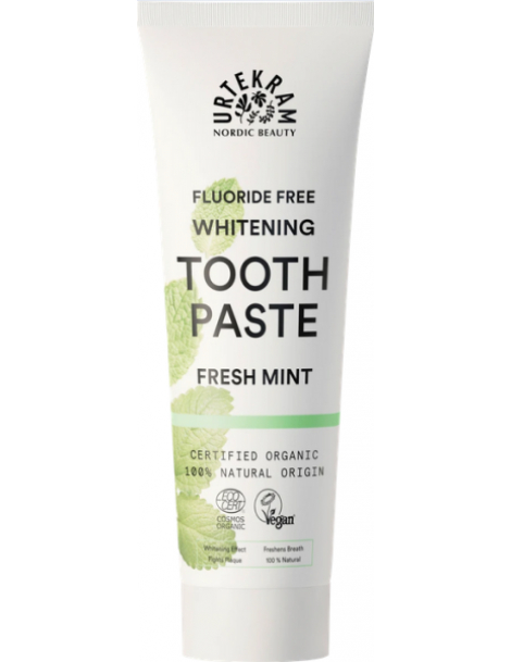 Dentifrice blanchissant Menthe fraîche 75 ml Urtekram hydroxyapatite effet contre les tâches brunes Abcbeauté